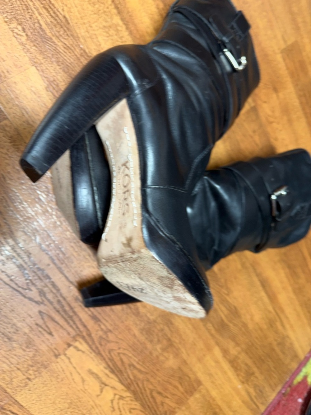 Michael Kors Black Leather Mid-Calf Heeled Buckle Boots - Picture 4 of 4